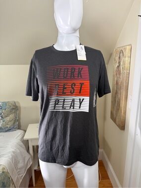 Old Navy Men's Black Graphic 'Work Rest Play' Tee with Red & White Accent